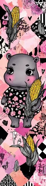 Free kawaii bookmark featuring a cute hippo on pink